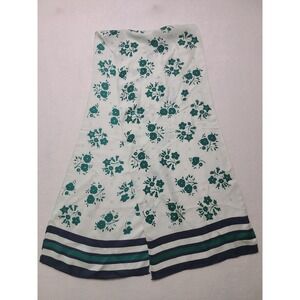 VTG Talbots Scarf Preppy Floral Striped White Green 100% Silk Japan Old Money